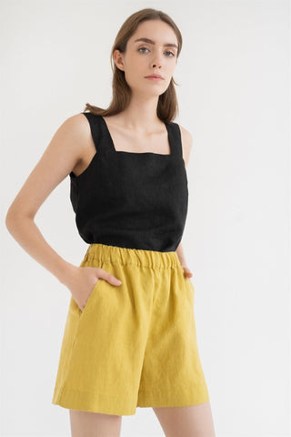 Lemon Curry Linen Hip - Hop Shorts - Linen Tales 