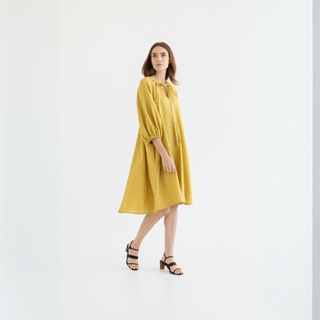 Lemon Curry Linen Mahina Dress - Linen Tales 