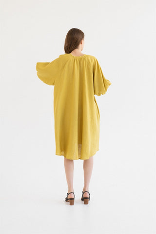 Lemon Curry Linen Mahina Dress - Linen Tales 
