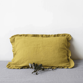Lemon Curry Linen Pillowcase with Frills - Linen Tales Global 