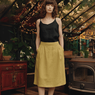 Lemon Curry Linen Tulip Skirt - Linen Tales 
