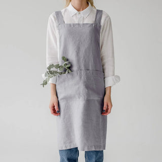 Light Grey Linen Crossback Apron - Linen Tales 1