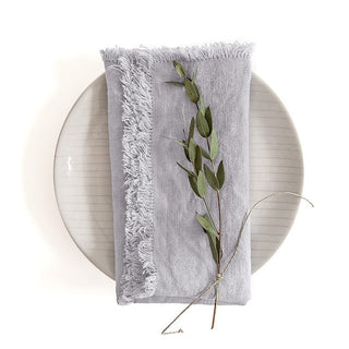 Light Grey Linen Napkins with Fringes Set of 2 - Linen Tales 