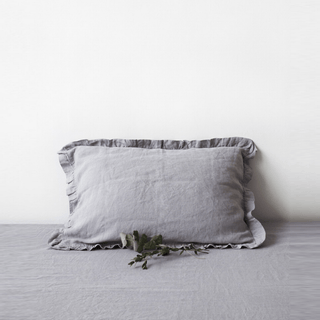 Light Grey Linen Pillowcase with Frills - Linen Tales Global 