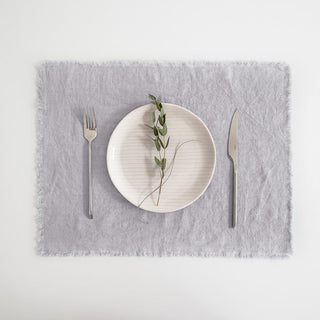 Light Grey Linen Placemat with Fringes - Linen Tales 