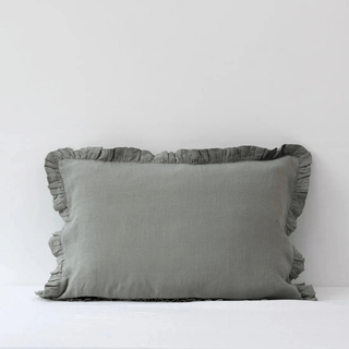 LIMITED EDITION Khaki Linen Pillowcase with Frills - Linen Tales Global 