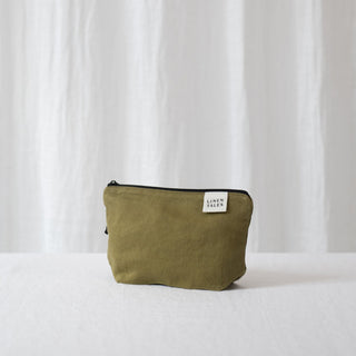 LIMITED EDITION Linen Tales Moss Twill Linen Makeup Pouch - Linen Tales 