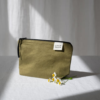 LIMITED EDITION Linen Tales Moss Twill Linen Makeup Pouch - Linen Tales 