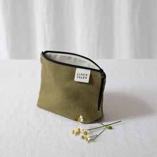 LIMITED EDITION Linen Tales Moss Twill Linen Makeup Pouch - Linen Tales 4