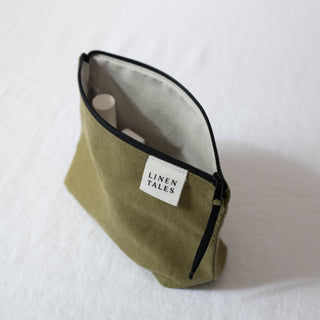 LIMITED EDITION Linen Tales Moss Twill Linen Makeup Pouch - Linen Tales 3