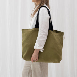 LIMITED EDITION Linen Tales Moss Twill Linen Shoulder Bag - Linen Tales 