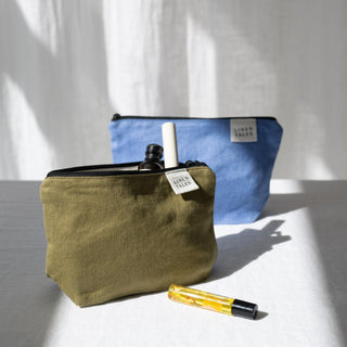 LIMITED EDITION Linen Tales Persian Blue Twill Linen Makeup Pouch - Linen Tales Global 4