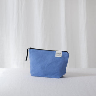 LIMITED EDITION Linen Tales Persian Blue Twill Linen Makeup Pouch - Linen Tales Global 