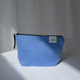 LIMITED EDITION Linen Tales Persian Blue Twill Linen Makeup Pouch - Linen Tales Global 