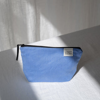 LIMITED EDITION Linen Tales Persian Blue Twill Linen Makeup Pouch - Linen Tales Global 3