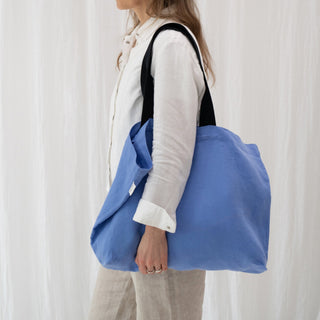 LIMITED EDITION Linen Tales Persian Blue Twill Linen Shoulder Bag - Linen Tales Global 