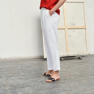 LIMITED EDITION Optical White Linen Twill Gladiolus Trousers - Linen Tales 3