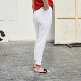 LIMITED EDITION Optical White Linen Twill Gladiolus Trousers - Linen Tales 4