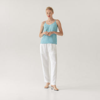LIMITED EDITION Optical White Linen Twill Gladiolus Trousers - Linen Tales 
