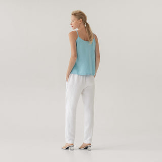 LIMITED EDITION Optical White Linen Twill Gladiolus Trousers - Linen Tales 