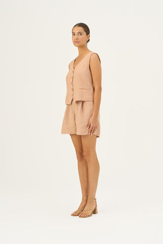 Maple Sugar Linen Pasodoble Vest - Linen Tales Global 