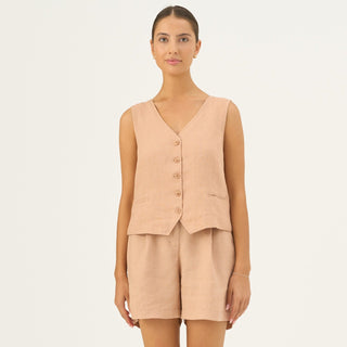 Maple Sugar Linen Pasodoble Vest - Linen Tales Global 