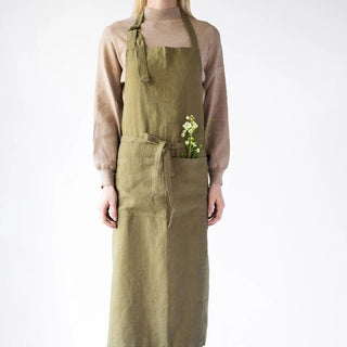 Martini Olive Linen Chef Apron - Linen Tales 