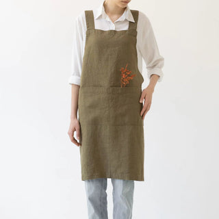Martini Olive Linen Crossback Apron - Linen Tales 