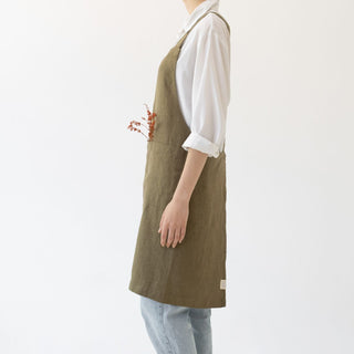 Martini Olive Linen Crossback Apron - Linen Tales 3