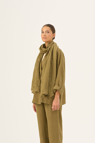 Martini Olive Linen Dandelion Scarf - Linen Tales Global 