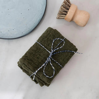 Martini Olive Linen Dishcloth Set of 2 - Linen Tales 