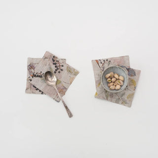 Meadow on Natural Linen Coasters Set of 4 - Linen Tales 