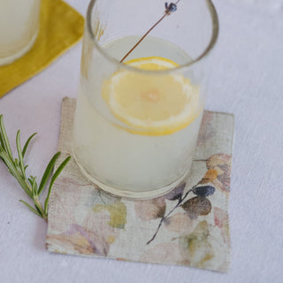 Meadow on Natural Linen Coasters Set of 4 - Linen Tales 