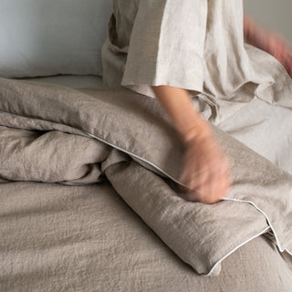 Melange Linen Duvet Cover Set with White Piping - Linen Tales Global 6