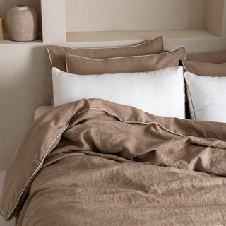 Melange Linen Duvet Cover Set with White Piping - Linen Tales Global 