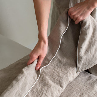 Melange Linen Duvet Cover Set with White Piping - Linen Tales Global 4