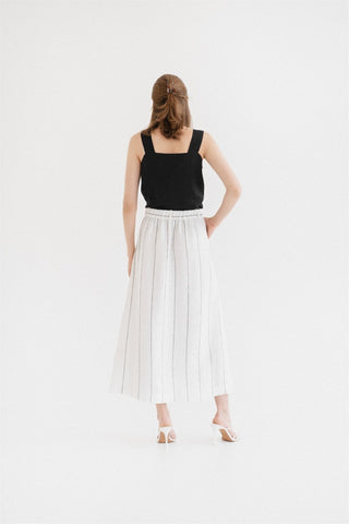 Milk White with Grey Stripe Linen Jasmine Skirt - Linen Tales 4