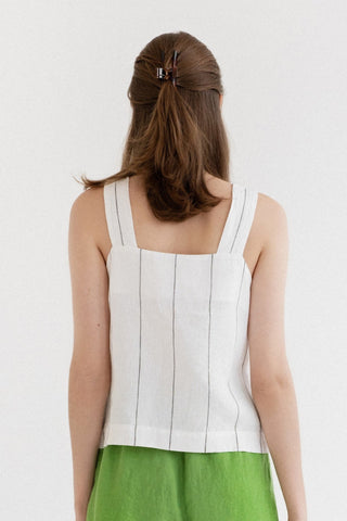 Milk White with Grey Stripe Linen Polka Top - Linen Tales 4