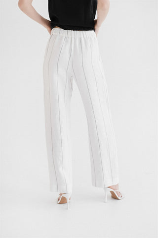 Milk White with Grey Stripe Linen Willow Trousers - Linen Tales 3