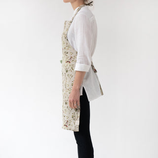 Mistletoe on Light Natural Linen Daily Apron - Linen Tales Global 