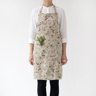 Mistletoe on Light Natural Linen Daily Apron - Linen Tales Global 