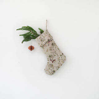 Mistletoe on Natural Linen Christmas Stocking - Linen Tales Global 