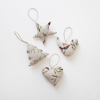 Mistletoe on Natural Linen Christmas Tree Decorations Set of 4 - Linen Tales Global 1
