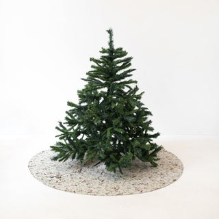 Mistletoe on Natural Linen Christmas Tree Skirt - Linen Tales Global 