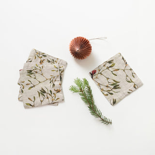 Mistletoe on Natural Linen Coasters Set of 4 - Linen Tales Global 