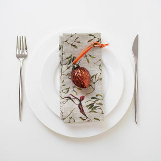 Mistletoe on Natural Linen Napkins Set of 2 - Linen Tales Global 