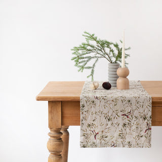 Mistletoe on Natural Linen Table Runner - Linen Tales Global 