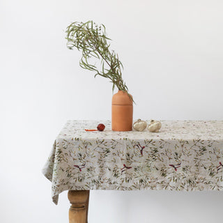 Mistletoe on Natural Linen Tablecloth - Linen Tales Global 