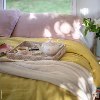 Misty Rose Soft Washed Linen Pillowcase In Sunny Bedroom 3