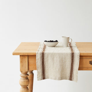 Mocca Stripe Vintage Linen Table Runner - Linen Tales Global 